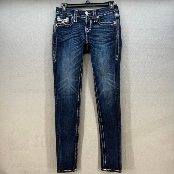 Rock Revival Jeans Women's 25 (2) Dark Blue Louise Skinny Preppy Normcore Blingy - Picture 3 of 15